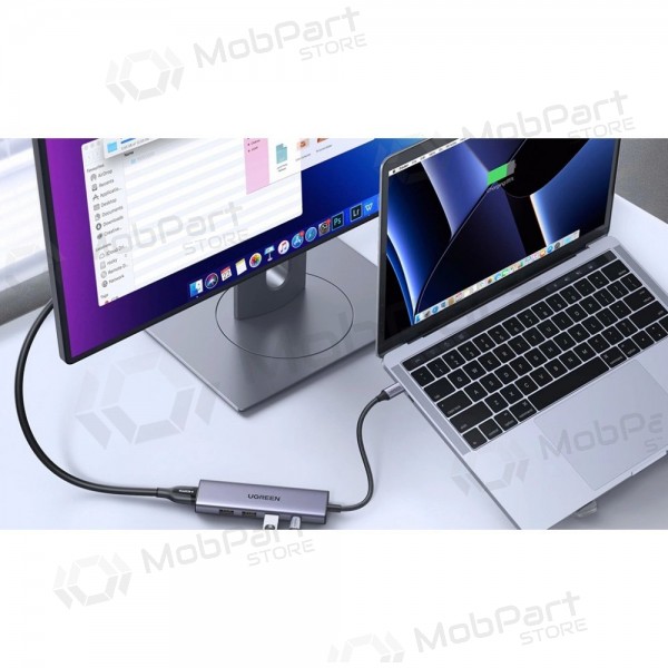 Adapter Ugreen CM511 USB-C to HDMI 1.4 + 3xUSB-A + USB-C PD100W grå