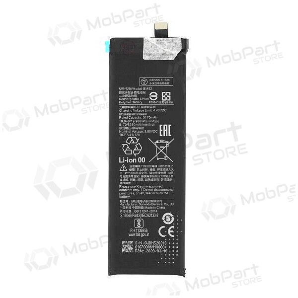 Xiaomi Mi Note 10 Lite / Mi Note 10 Pro / CC9 Pro batteri, akumuliatorius (BM52) Xiaomi Mi Note 10 Lite / Mi Note 10 Pro / CC9 Pro batteri, akumuliatorius (BM52)