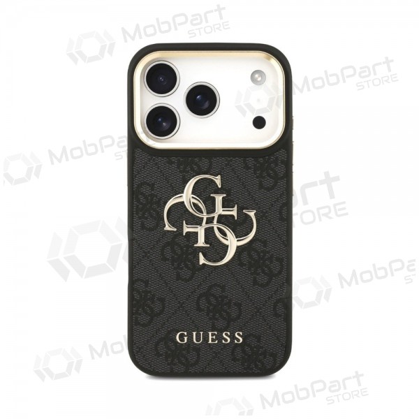Apple iPhone 18 Pro deksel -Guess PU Leather 4G Metal Logo Gold Frame- (svart)