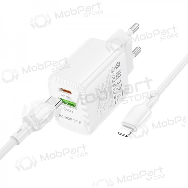 Telefonlader Borofone BN27 20 W USB-C + USB-A med Lightning-kabel 1 m hvit
