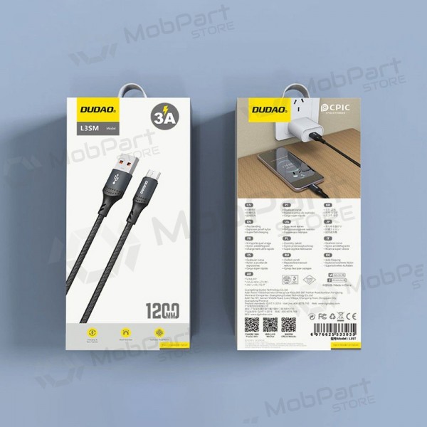 Mikro USB-kabel Dudao L3SM USB-A til mikro USB 1,2 m 3 A svart