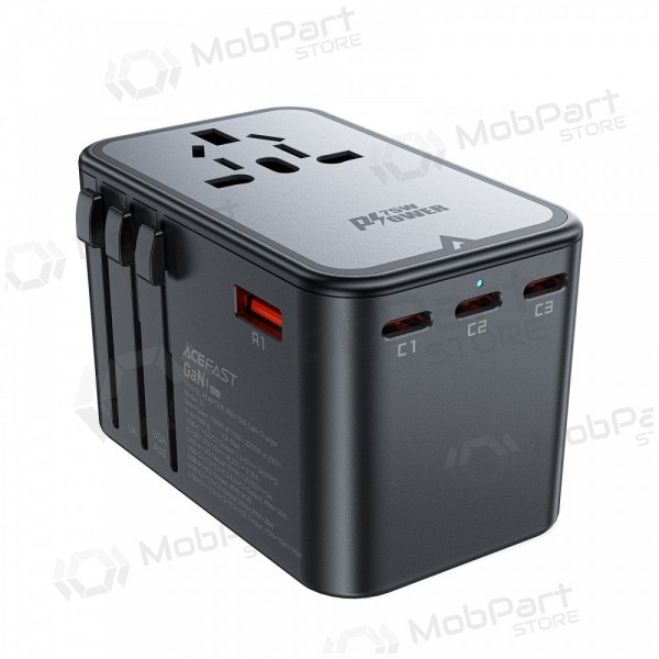 Universell kelioninis lader Acefast Z1 75W GaN 2xUSB-A/3xUSB-C svart