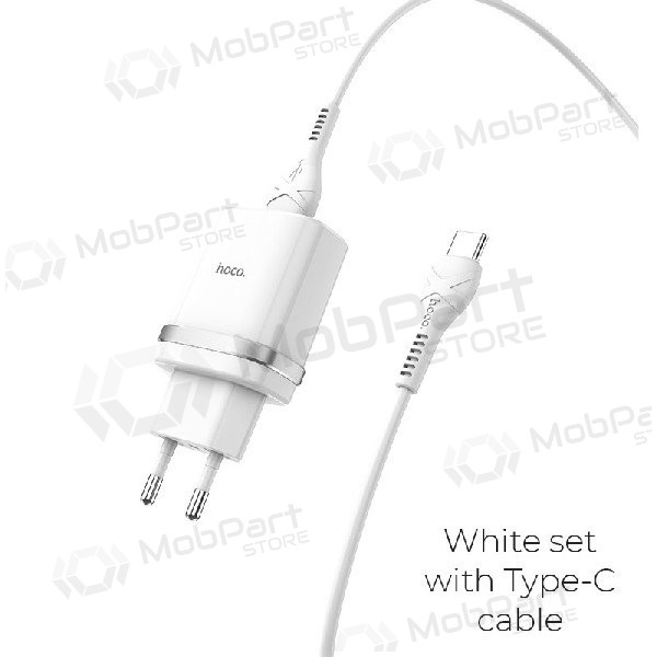 Lader HOCO C12Q Smart USB + type-C kabel (QC3.0) (hvit)