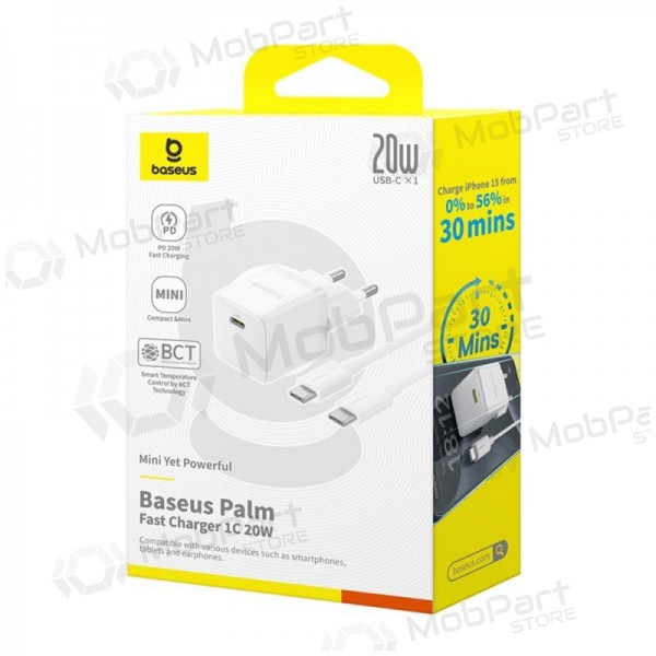 Lader Baseus Palm 20W USB-C + USB-C to USB-C cable 1.0m hvit P10111602213-01