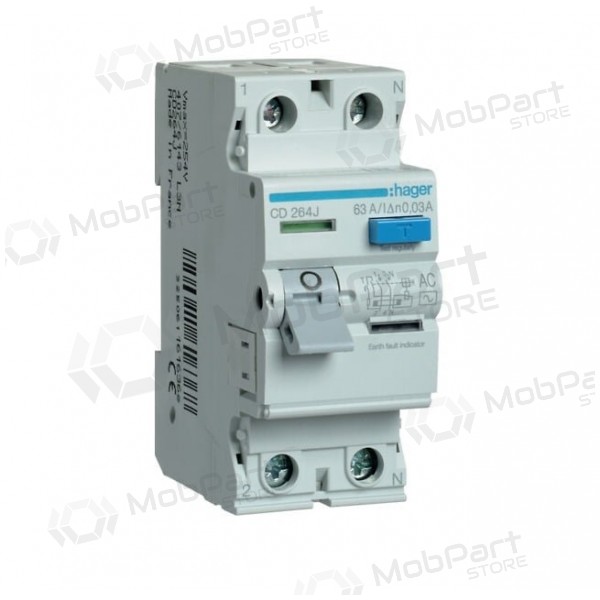 Jordfeilbryter Hager CD263J - (AC, 63A, 2P, 30mA, 230V)