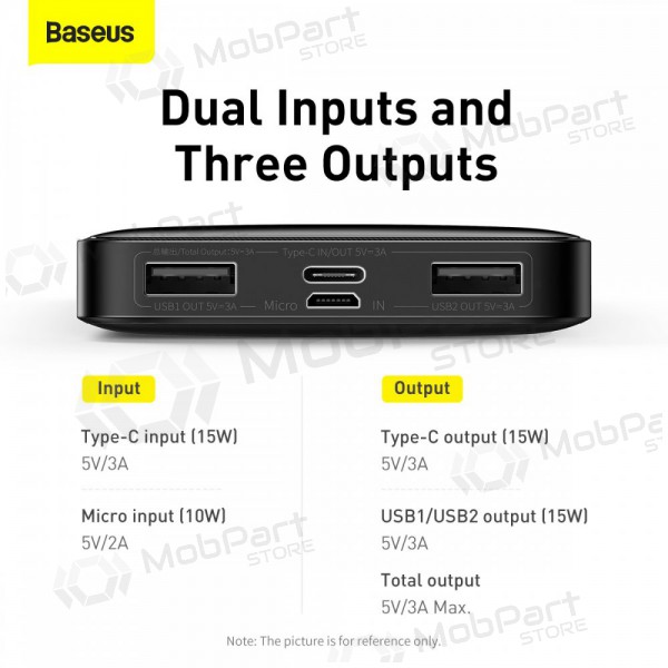 Powerbank Power Bank Baseus Bipow Type-C PD+2xQuick Charge 3.0 15W 10000mAh svart PPBD050001 Powerbank Power Bank Baseus Bipow Type-C PD+2xQuick Charge 3.0 15W 10000mAh svart PPBD050001