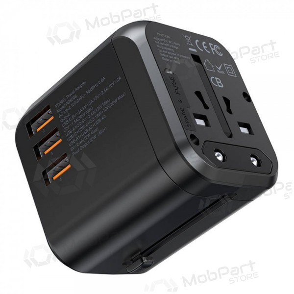 Universell kelioninis lader Choetech PD5008 30W USB-C/3xUSB-A svart