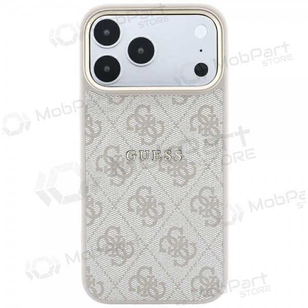 Apple iPhone 18 Pro deksel - Guess PU Leather 4G Gold Frame Embossed MagSafe (rosa)