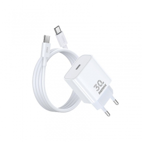 Telefonlader Remax RP-U71 30 W GaN USB-C med USB-C-kabel 1 m hvit