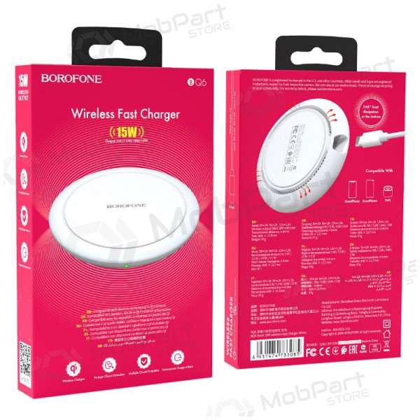 Lader trådløs Borofone BQ6 QC3.0 (15W) (hvit)
