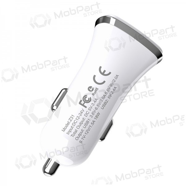 Lader automobilinis Hoco Z31 Quick Charge 3.0 (3.4A) x 2 USB (hvit)