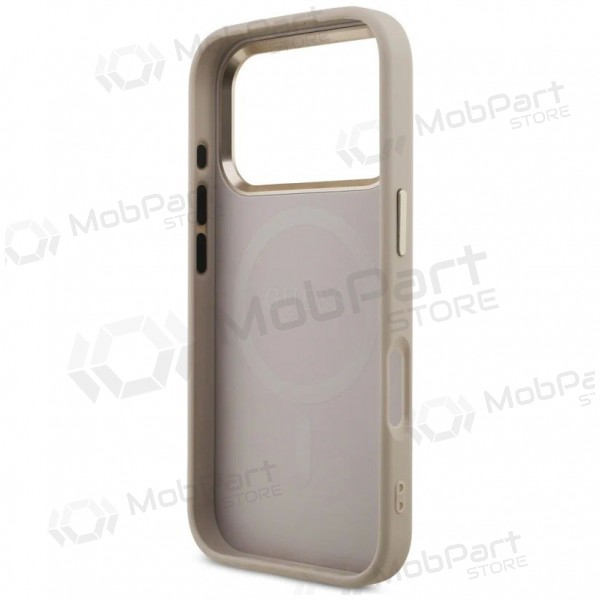 Apple iPhone 17 Pro Max deksel - Guess PU Leather 4G Strass Triangle Logo Gold Frame MagSafe (rosa)