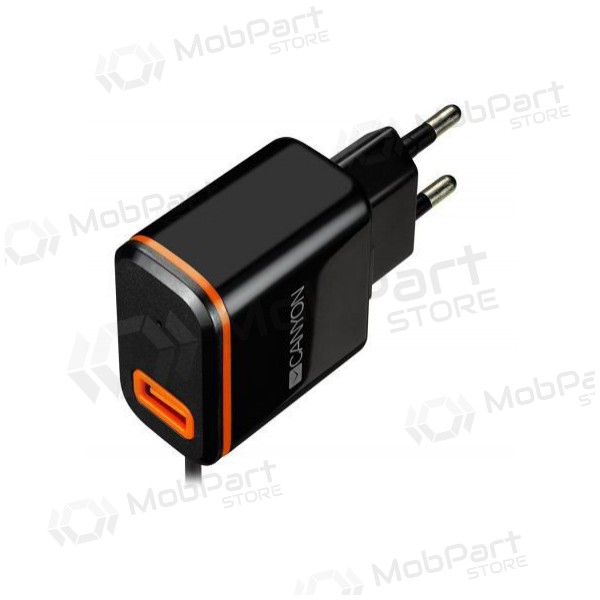 Lader CANYON CNE-CHA042 + Type-C kabel (1xUSB 5V 2.1A) (svart)