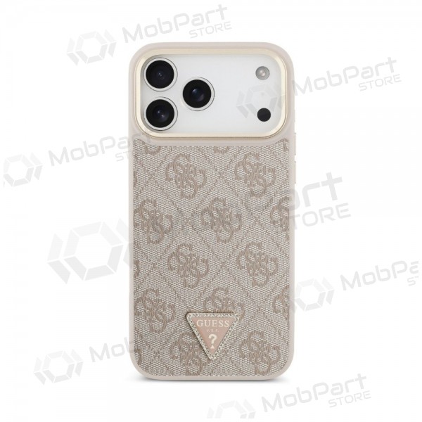 Apple iPhone 18 Pro deksel - Guess PU Leather 4G Strass Triangle Logo Gold Frame MagSafe (rosa)