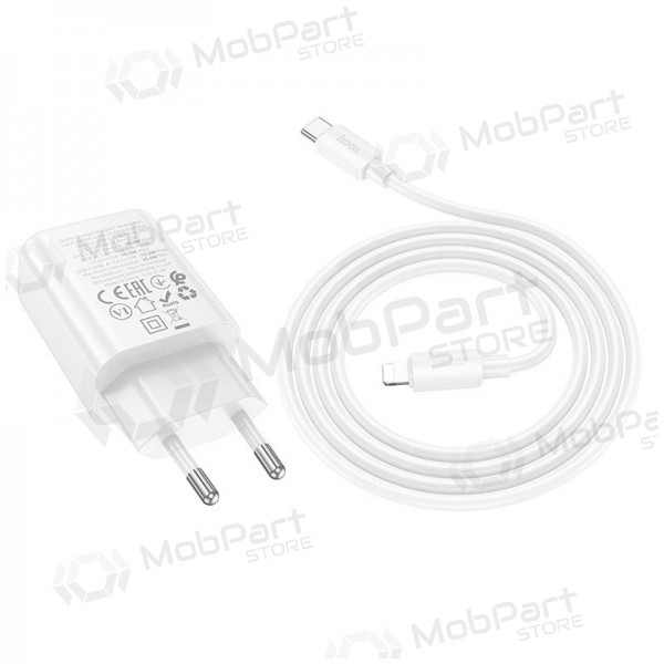 Telefonlader Hoco N63 30 W GaN USB-C + USB-A med Lightning-kabel 1 m hvit