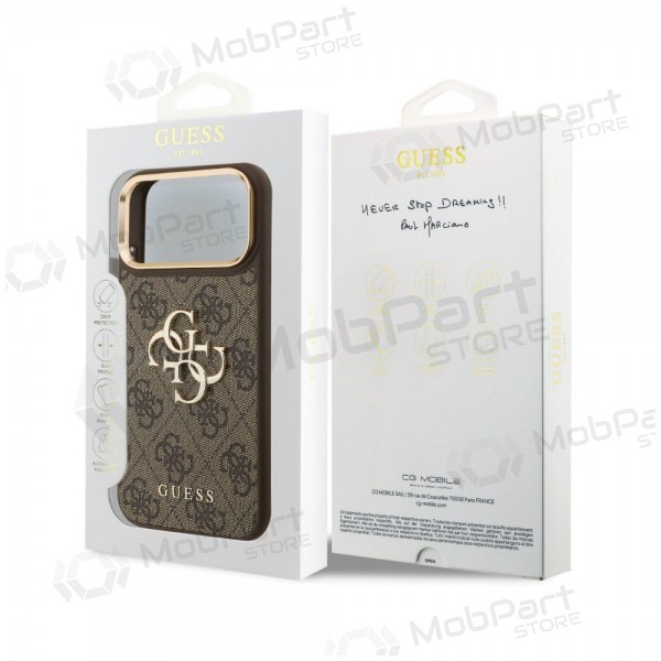 Apple iPhone 18 Pro Max deksel - Guess PU Leather 4G Metal Logo Gold Frame (brun)