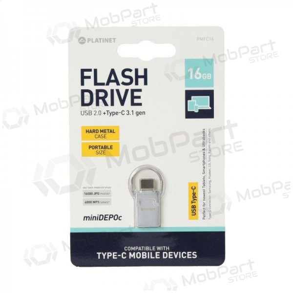Minnepinne Platinet 16GB Type-C + USB 2.0