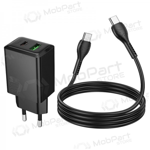 Telefonlader Hoco N71 30 W GaN USB-C + USB-A med USB-C-kabel 1 m svart