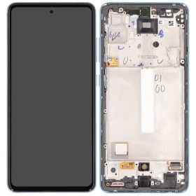 Ekranas Samsung A525/A526 A52 4G/5G 2021 su lietimui jautriu stikliuku og rėmeliu Awesome Blue OLED (real size)
