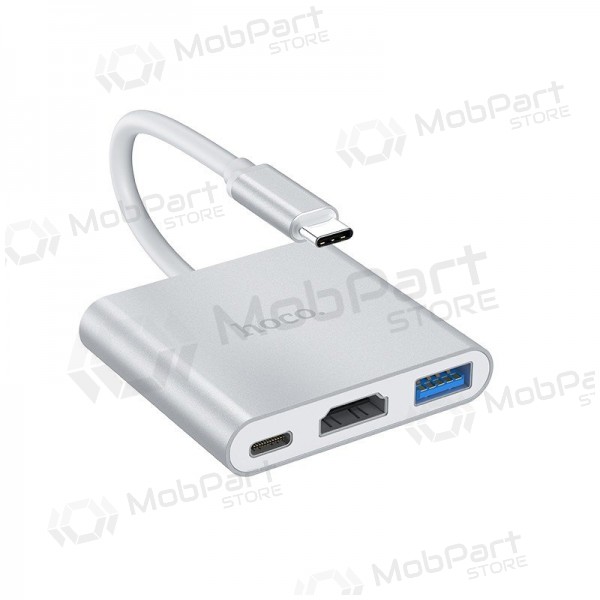 Adapter Hoco HB14 Type-C to USB-A+HDMI+Type-C sølvgrå