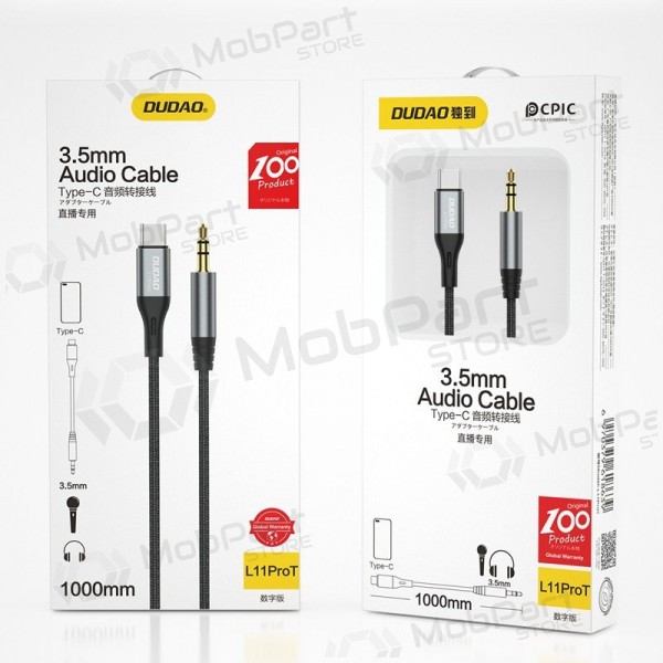 Lydkabel Dudao L11ProT USB-C til 3.5 mm 1 m svart