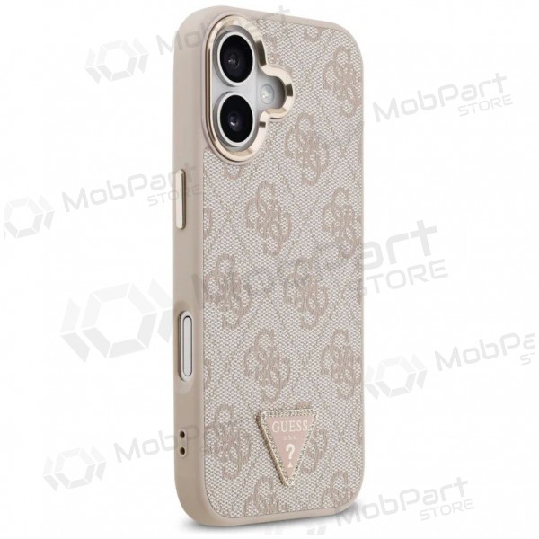 Apple iPhone 17 deksel - Guess PU Leather 4G Strass Triangle Logo Gold Frame MagSafe (rosa)