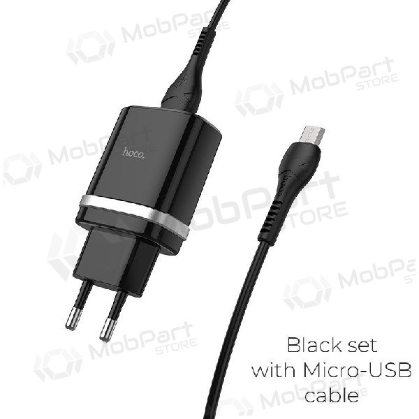 Lader HOCO C12Q Smart USB + microUSB kabel (QC3.0) (svart)