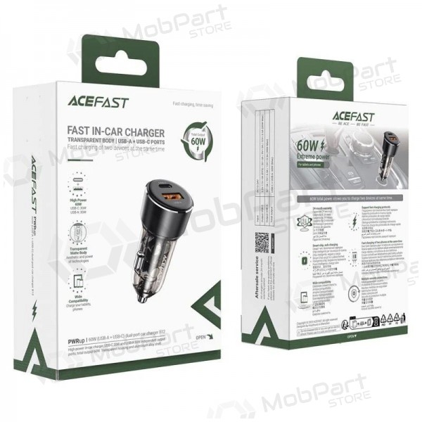 Lader for biler Acefast B12 60W USB-C/USB-A svart