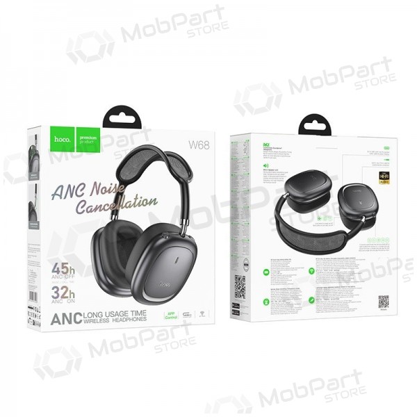 Trådløse hodetelefoner med mikrofon Hoco W68 ANC Bluetooth svart