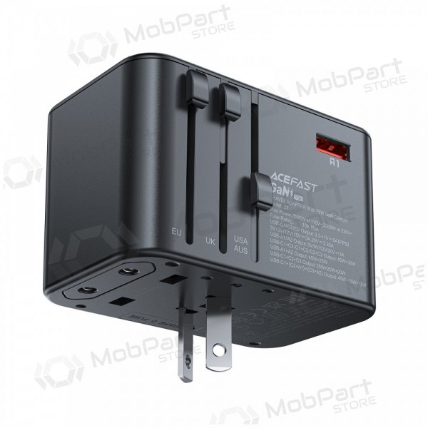 Universell kelioninis lader Acefast Z1 75W GaN 2xUSB-A/3xUSB-C svart