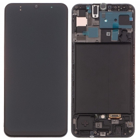 Ekranas Samsung A505 A50 2019 su lietimui jautriu stikliuku og rėmeliu Black OLED (real size)
