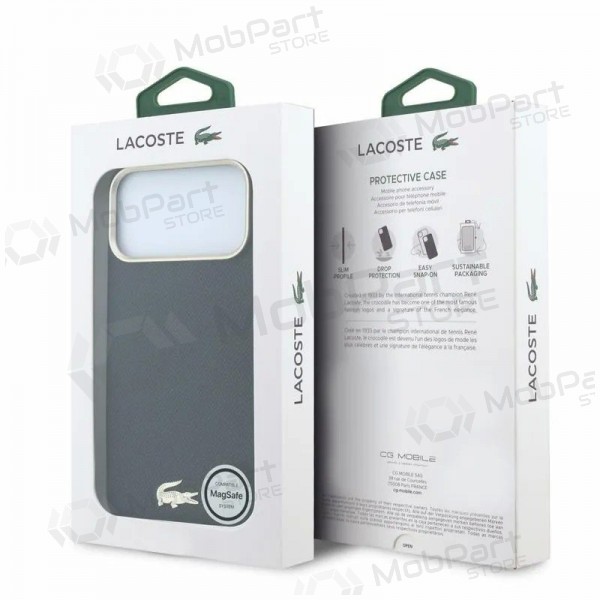 Apple iPhone 18 Pro deksel - Lacoste PU Leather Champs Elysees Gold Logo MagSafe (svart)