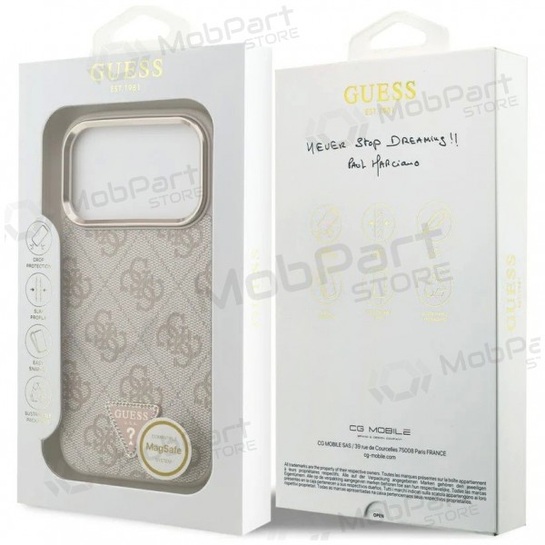 Apple iPhone 17 Pro Max deksel - Guess PU Leather 4G Strass Triangle Logo Gold Frame MagSafe (rosa)