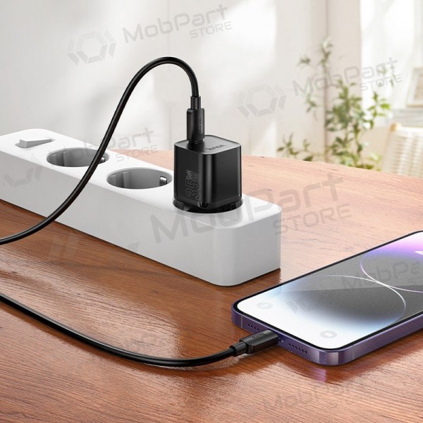Telefonlader Hoco N66 35 W GaN USB-C + USB-A med Lightning-kabel 1 m hvit