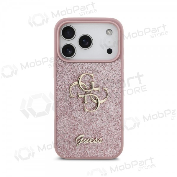 Apple iPhone 18 Pro deksel -Guess PU Fixed Glitter 4G Metal Logo- (rosa)
