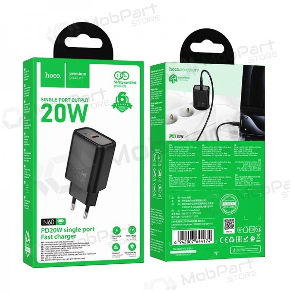 Telefonlader Hoco N60 20 W GaN USB-C svart