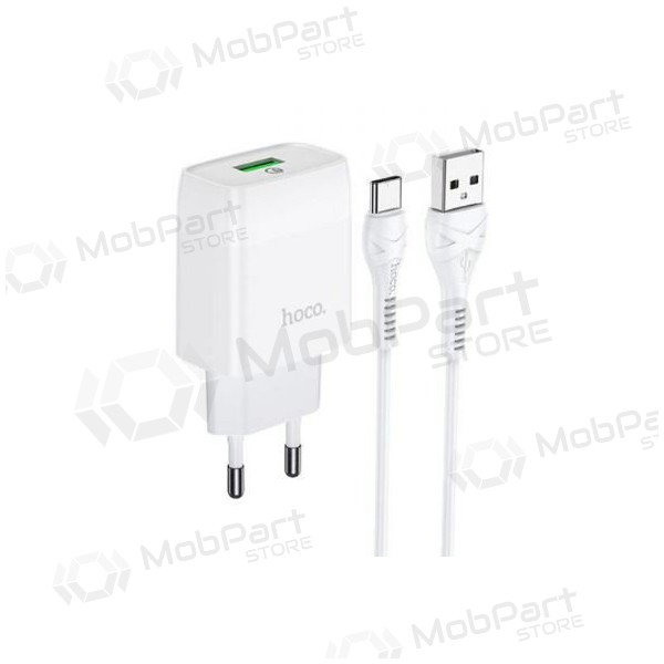 Lader HOCO C72Q Glorious + type-C kabel (QC3.0) (hvit)