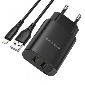 Lader Borofone BN2 2xUSB 2.1A + Lightning (svart)