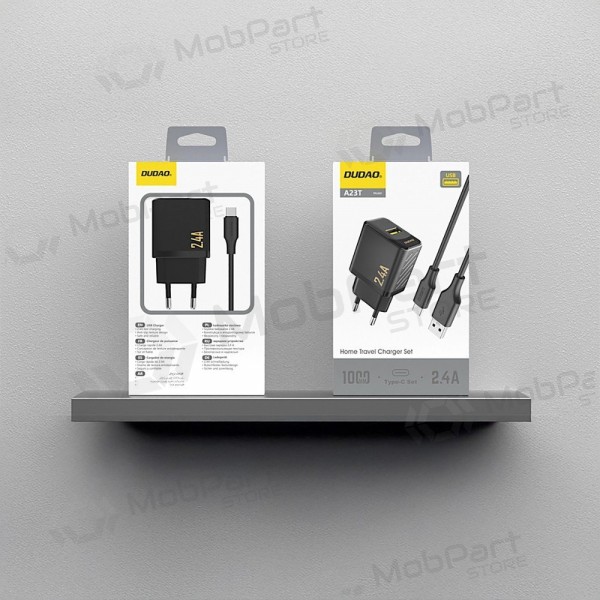 Telefonlader Dudao A23T 12 W USB-A med USB-C-kabel 1 m svart