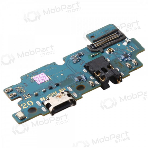 Samsung A205 Galaxy A20 2019 ladekontakt og mikrofon med flex (service pack) (original)