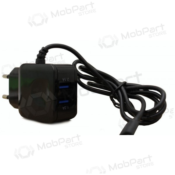 Lader F13c FastCharging x 2 USB (3.1A) + microUSB (svart)