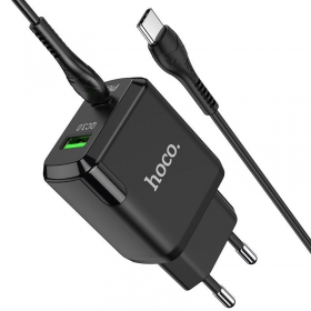 Lader Hoco N5 USB Quick Charge 3.0 + PD 20W (3.1A) + Type-C-Type-C (svart)