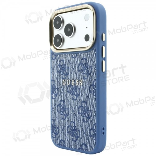 Apple iPhone 18 Pro Max deksel - Guess PU Leather 4G Gold Frame Embossed MagSafe (blå)