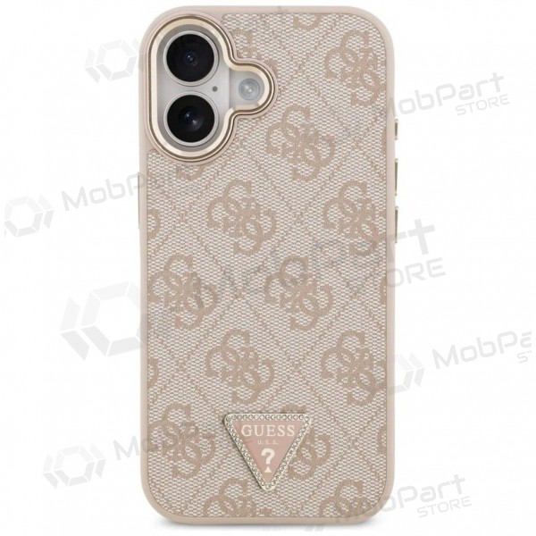 Apple iPhone 17 deksel - Guess PU Leather 4G Strass Triangle Logo Gold Frame MagSafe (rosa)