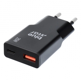 Telefonlader Blue Star Slim 25 W GaN USB-C + USB-A svart