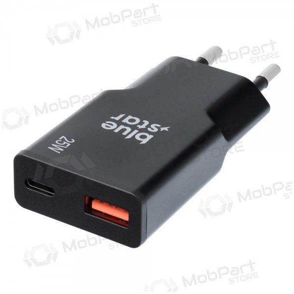 Telefonlader Blue Star Slim 25 W GaN USB-C + USB-A svart