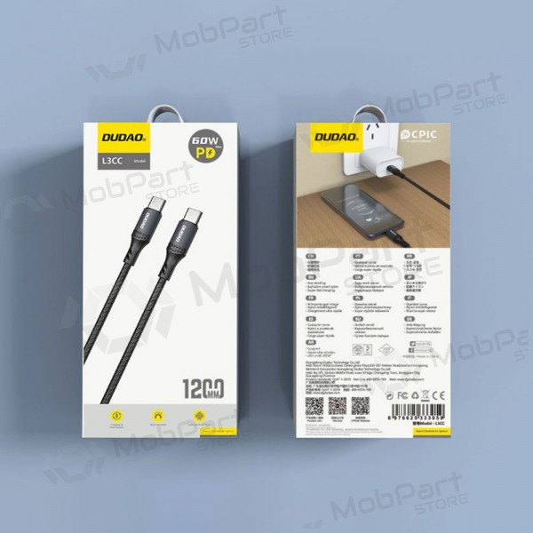 Lightning-kabel Dudao L3CL USB-C til Lightning 1,2 m 30 W svart