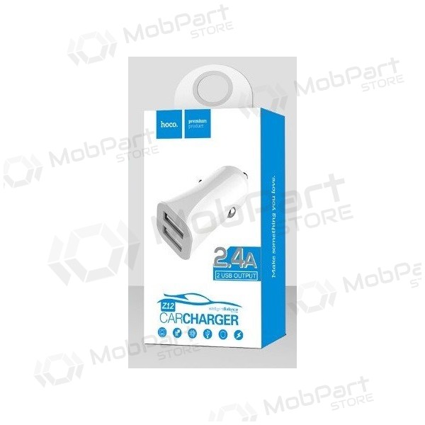 Lader for biler HOCO Z12 Elite Dual USB (5V 2.4A) (hvit)