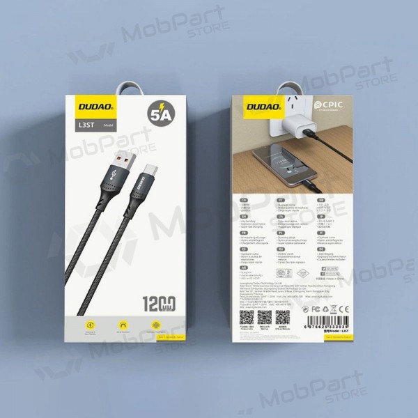 USB-C-kabel Dudao L3ST USB-A til USB-C 3 m 5A svart