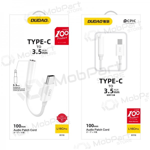 Lydadapter Dudao L16CPro USB-C til 3.5 mm hvit